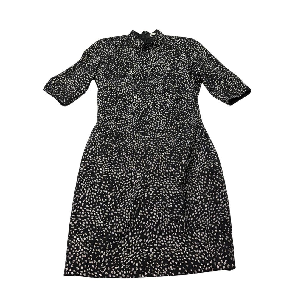 Alice + Olivia Inka Strong Shoulder dress, black gold glitter spots. Size 6.